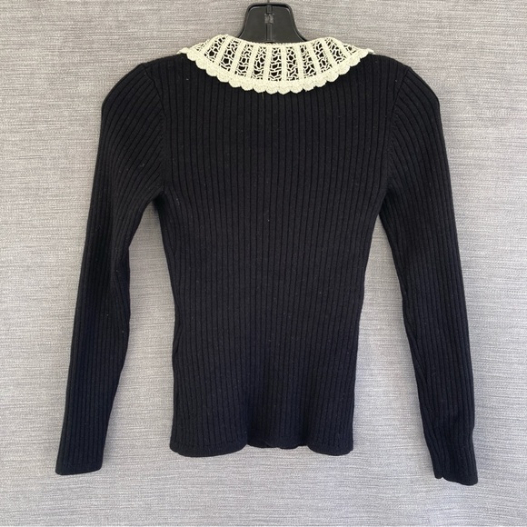 Women’s Sandro Cardigan Black Crochet Collar - Picture 2 of 6